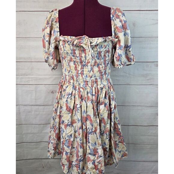 Abercrombie & Fitch Poplin Puff Sleeve Floral Mini Dress Women's XL - Picture 1 of 12